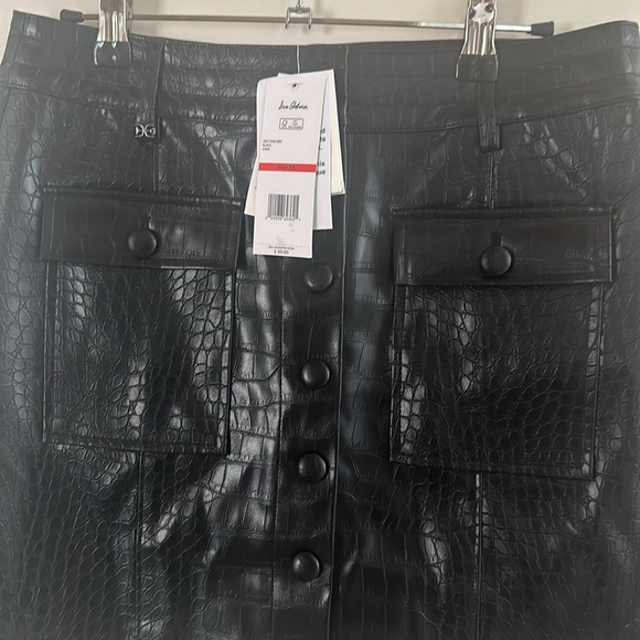 NWT SAM EDELMAN FAUX LEATHER CROC PRINT BUTTON MINI SKIRT SIZE S/XS - Picture 4 of 11